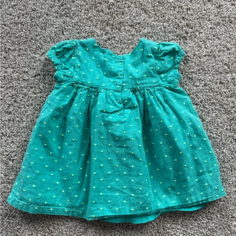 Baby Girl Teal Polka Dot Dress Bow Detail Short Sleeve sundress Size 3-6 months